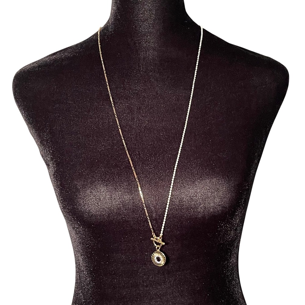 Sunburst Medallion Necklace Womens OS Gold Mixed Chain Celestial Toggle Pendant - Picture 1 of 4